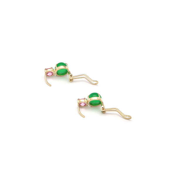 Juego de anillo y aretes diseño especial con jade y Rosa de Francia en oro amarillo 14 kilates.