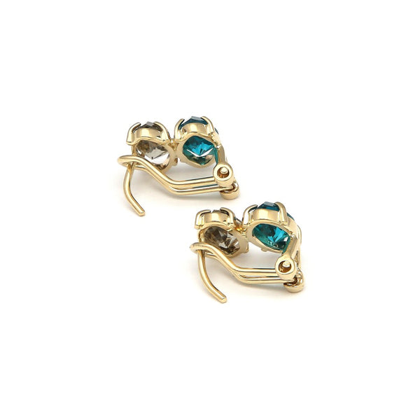 Aretes diseño especial con topacio y obsidiana en oro amarillo 14 kilates.