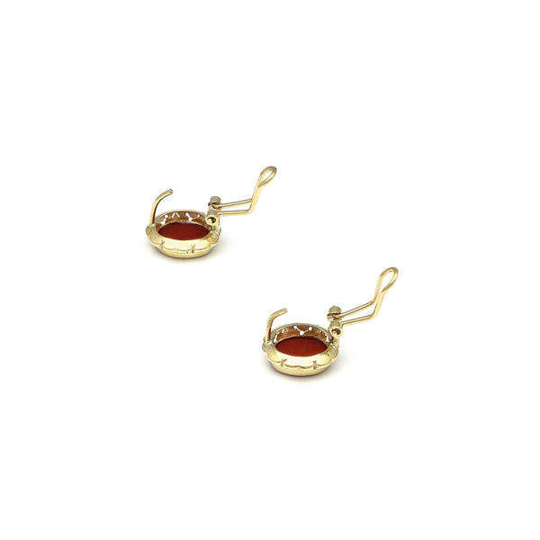 Juego de anillo y aretes calados con Ágata en oro amarillo 14 kilates.