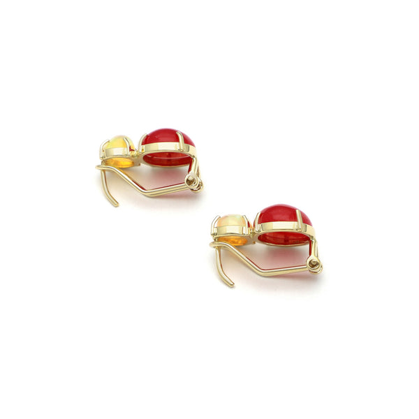 Aretes diseño especial con cornolitas y ópalos en oro amarillo 14 kilates.