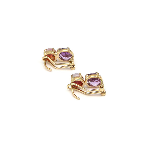 Aretes diseño especial con amatista y ópalo en oro amarillo 14 kilates.