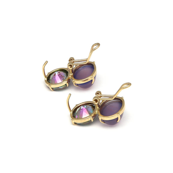 Juego de anillo y aretes diseño especial con calcedonia y mística en oro amarillo 14 kilates.