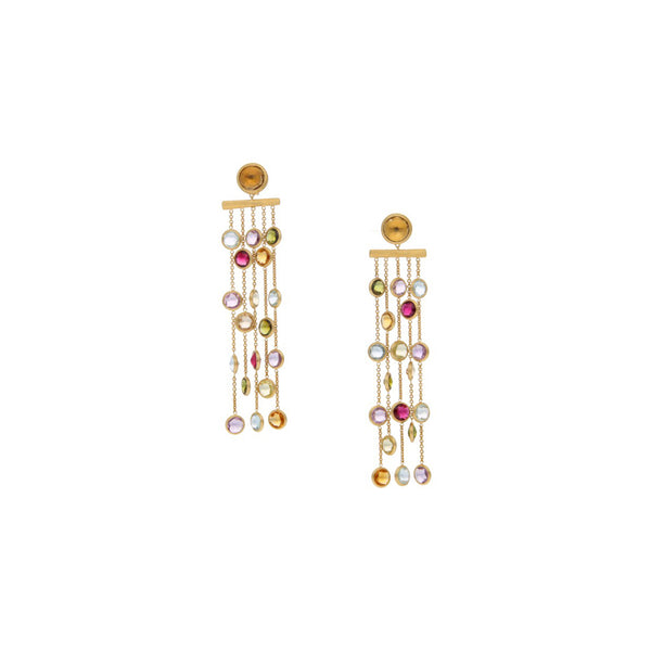 Broqueles diseño especial con colgantes y sintéticos firma Marco Bicego en oro amarillo 18 kilates.