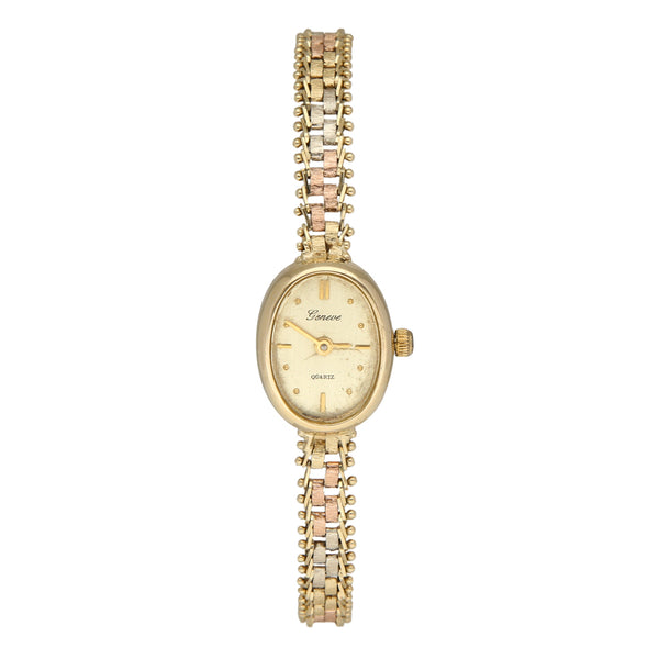 Reloj Geneve para dama en oro tres tonos 14 kilates.