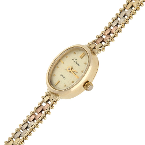 Reloj Geneve para dama en oro tres tonos 14 kilates.