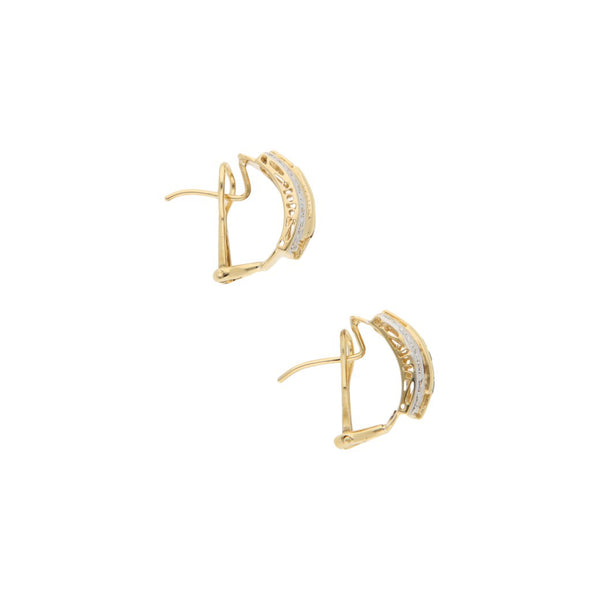Aretes diseño especial con diamantes y zafiros en oro amarillo 14 kilates.