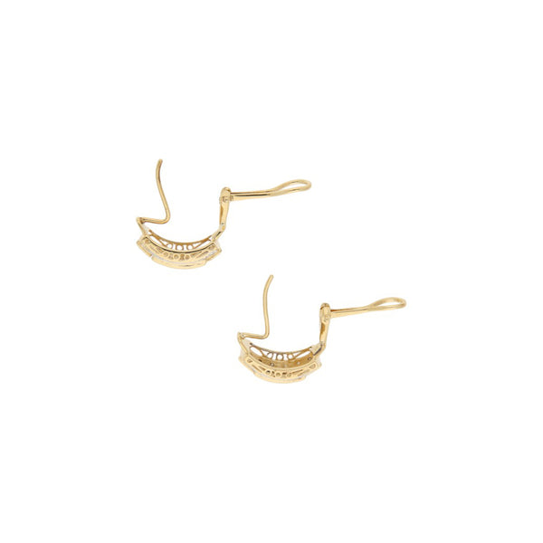 Aretes diseño especial con diamantes y zafiros en oro amarillo 14 kilates.