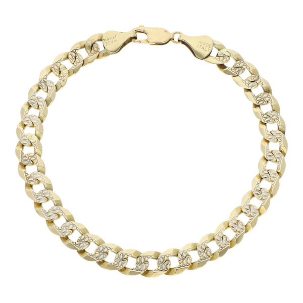 Pulsera eslabón encontrado platinado en oro amarillo 14 kilates.