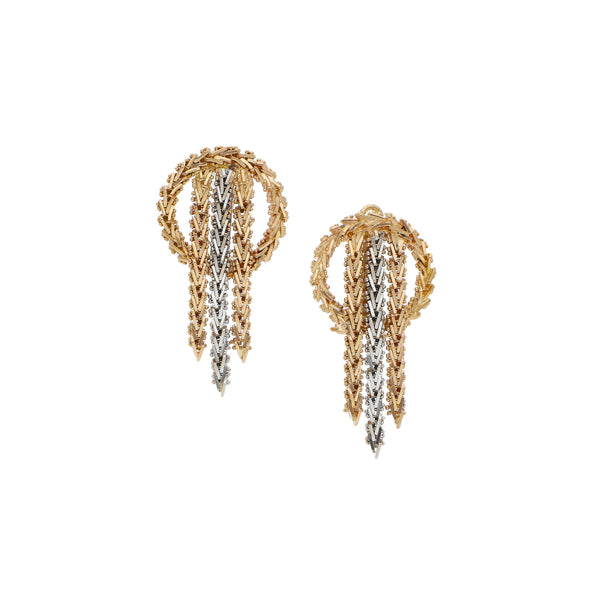 Aretes boleados en oro dos tonos 18 kilates.