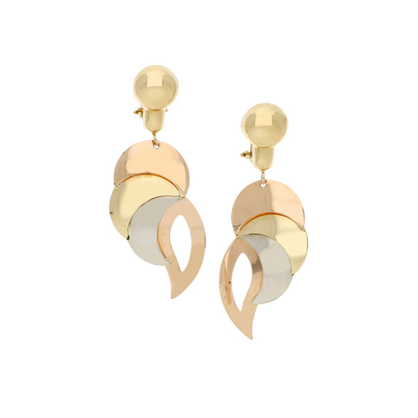 Aretes laminados en oro tres tonos 14 kilates.