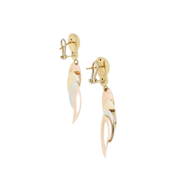 Aretes laminados en oro tres tonos 14 kilates.