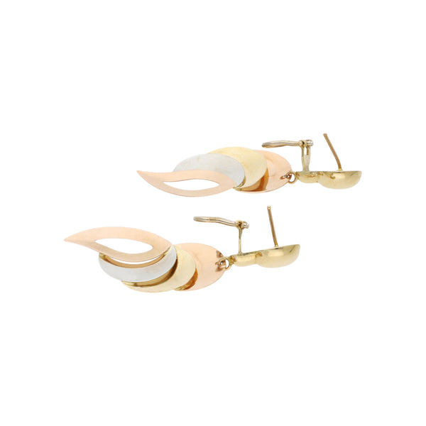 Aretes laminados en oro tres tonos 14 kilates.