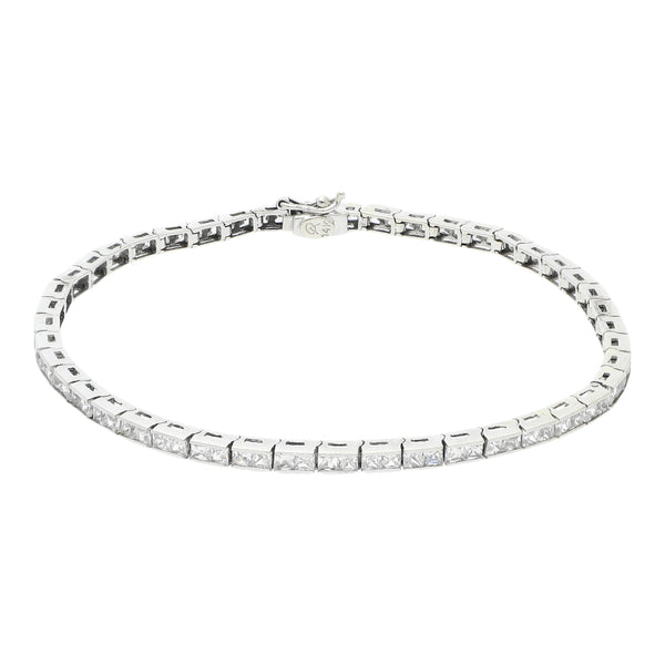 Pulsera articulada con circonias en oro blanco 14 kilates.