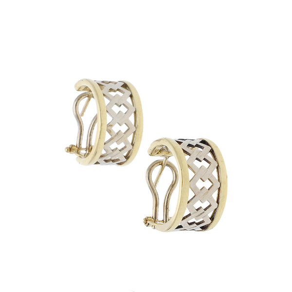 Aretes calados en oro dos tonos 14 kilates.