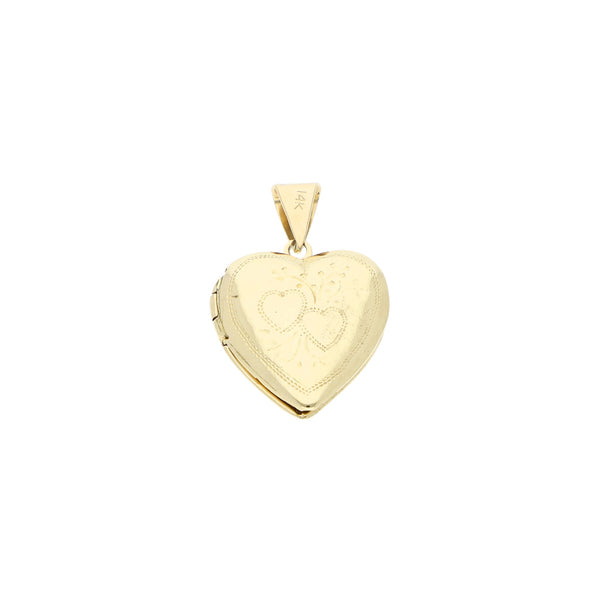 Dije porta retrato motivo corazón en oro amarillo 14 kilates.