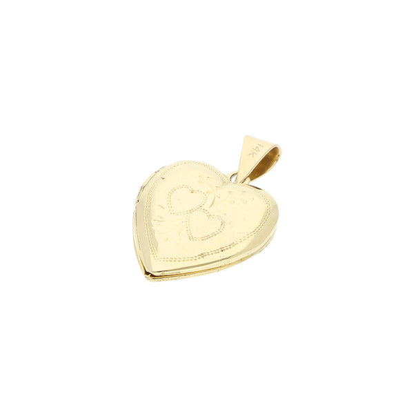 Dije porta retrato motivo corazón en oro amarillo 14 kilates.