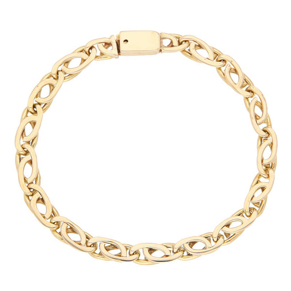 Pulsera eslabón nudo egipcio en oro amarillo 14 kilates.