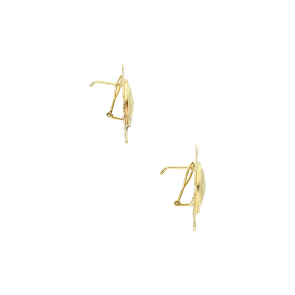 Aretes laminados motivo sol con circonias en oro amarillo 12 kilates.