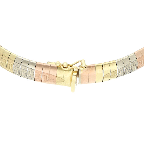 Pulsera eslabón laminado en oro tres tonos 14 kilates.