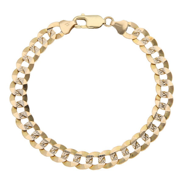Pulsera eslabón encontrado platinado en oro amarillo 14 kilates.