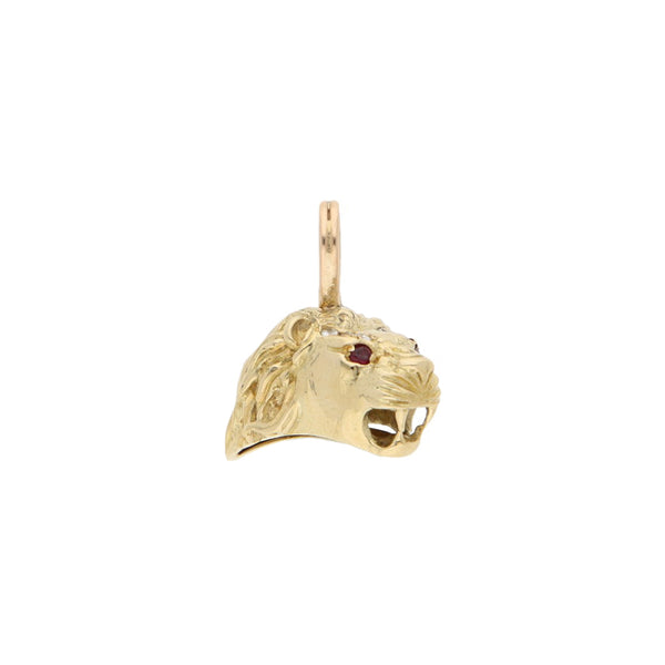 Dije diseño especial motivo felino con sintéticos en oro amarillo 14 kilates.