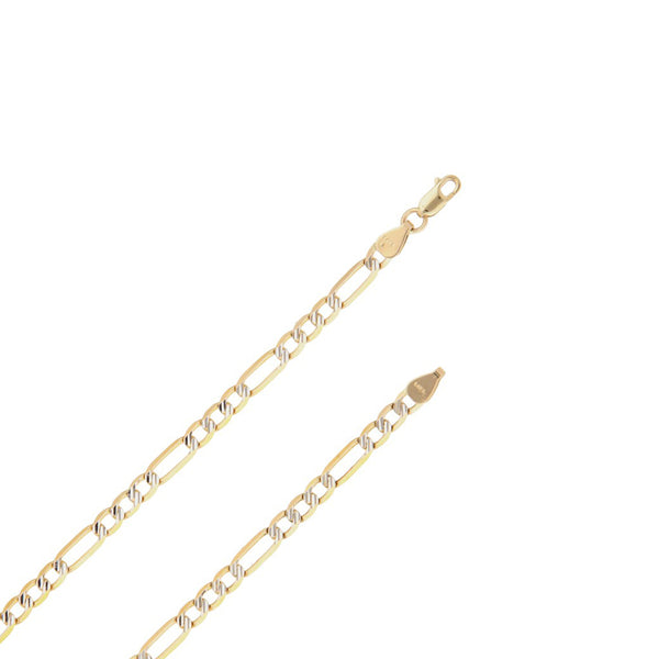 Collar de tres eslabones por uno platinados y cruz diseño especial con sintéticos en oro amarillo 14 kilates.