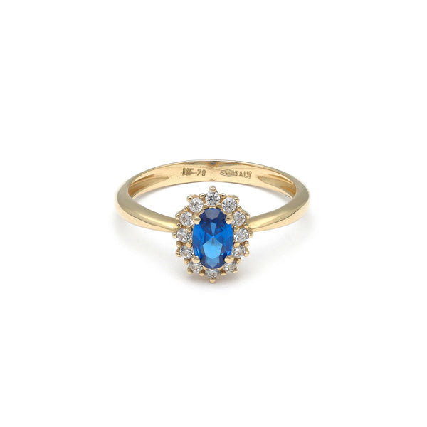 Anillo diseño especial con sintéticos en oro amarillo 14 kilates.
