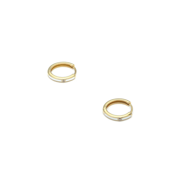 Arracadas articuladas con circonias y esmalte en oro amarillo 14 kilates.