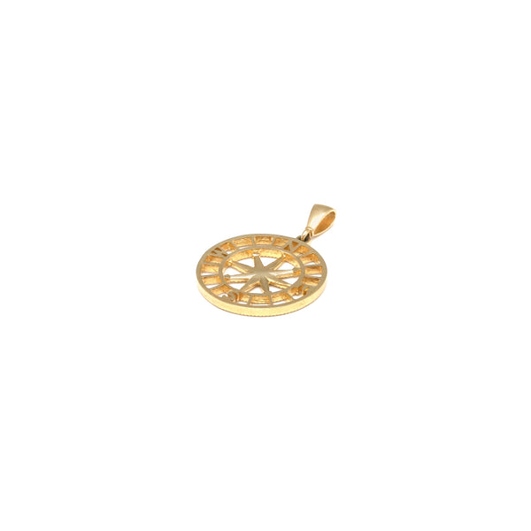 Dije calado motivo rosa de vientos en oro amarillo 14 kilates.