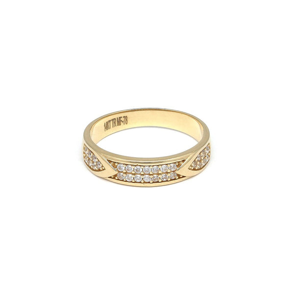 Anillo diseño especial con circonias en oro amarillo 14 kilates.