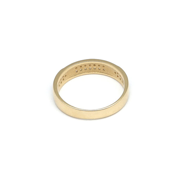 Anillo diseño especial con circonias en oro amarillo 14 kilates.