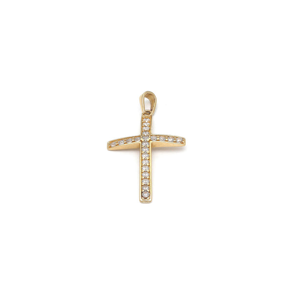 Cruz diseño especial con circonia en oro amarillo 14 kilates.