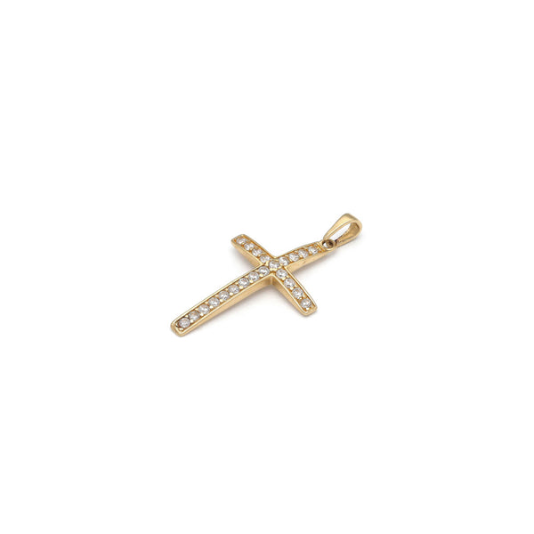 Cruz diseño especial con circonia en oro amarillo 14 kilates.