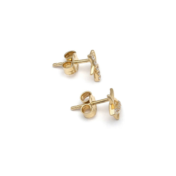 Aretes calados motivo estrellas con circonias en oro amarillo 14 kilates.