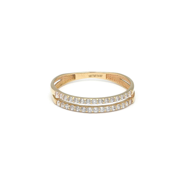 Anillo calado con circonias en oro amarillo 14 kilates.