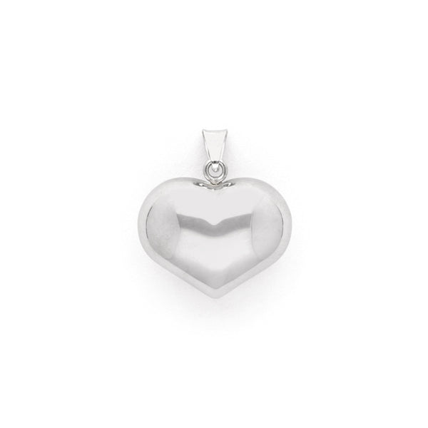 Dije hueco motivo corazón en oro blanco 14 kilates.