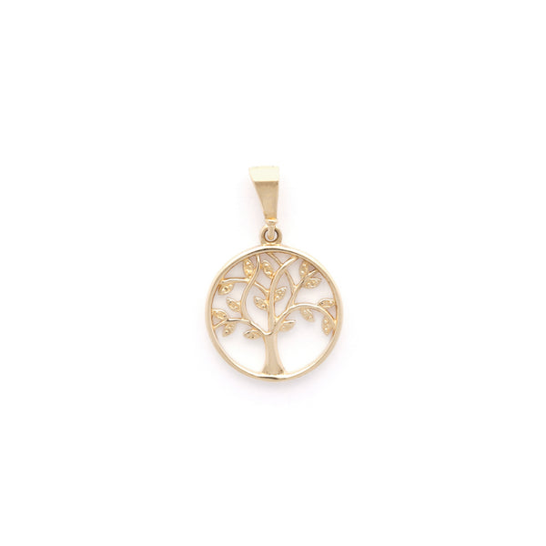 Dije calado motivo árbol en oro amarillo 14 kilates.