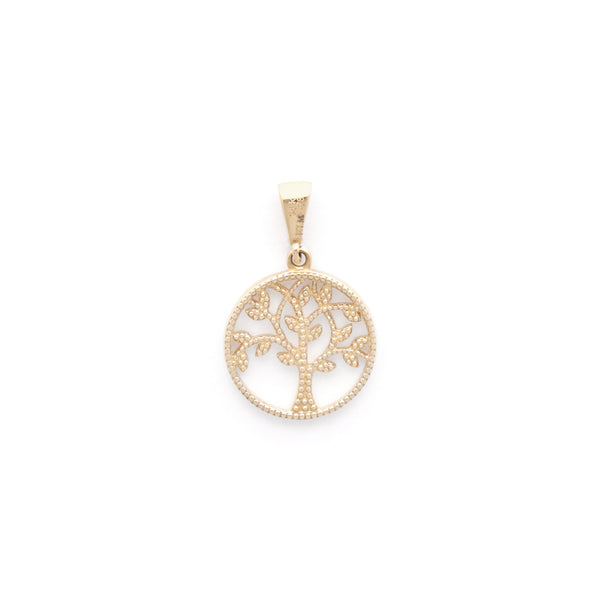 Dije calado motivo árbol en oro amarillo 14 kilates.