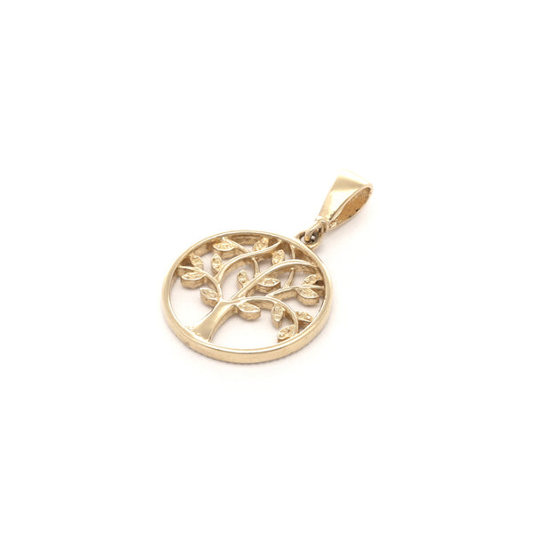 Dije calado motivo árbol en oro amarillo 14 kilates.