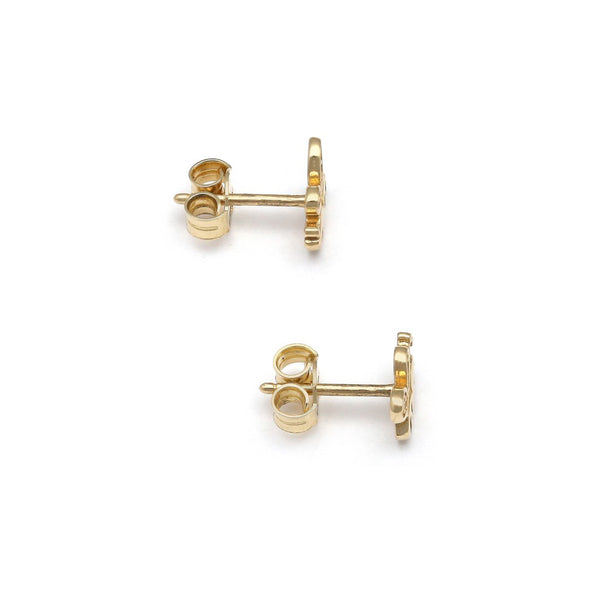 Aretes diseño especial motivo abeja con circonias en oro amarillo 14 kilates.