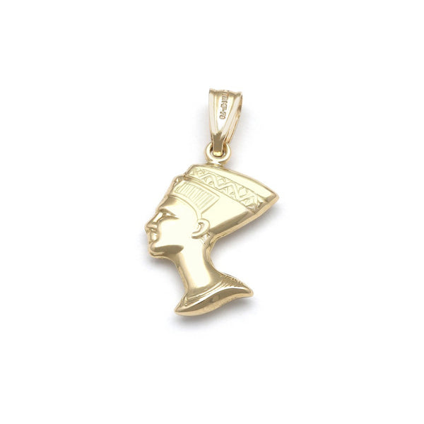 Dije hueco motivo Nefertiti en oro amarillo 14 kilates.