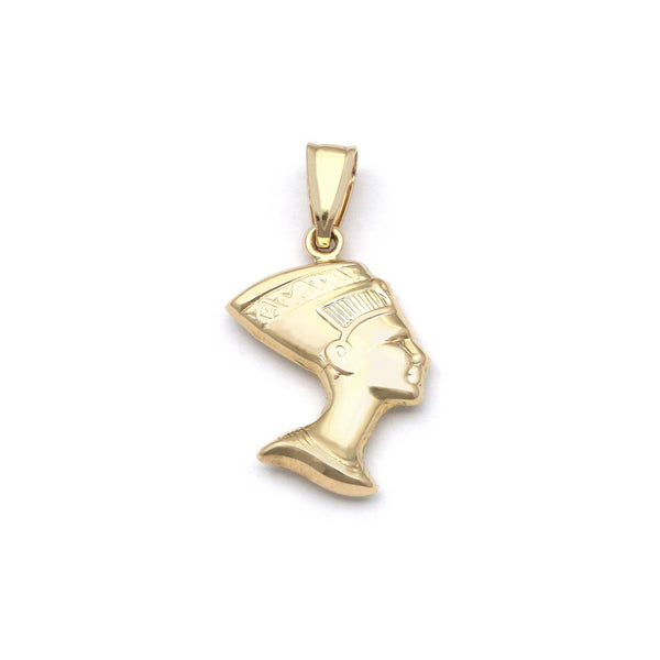 Dije hueco motivo Nefertiti en oro amarillo 14 kilates.