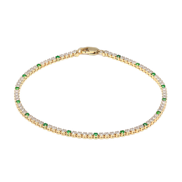 Pulsera eslabón articulado con circonias en oro amarillo 14 kilates.