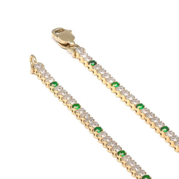 Pulsera eslabón articulado con circonias en oro amarillo 14 kilates.