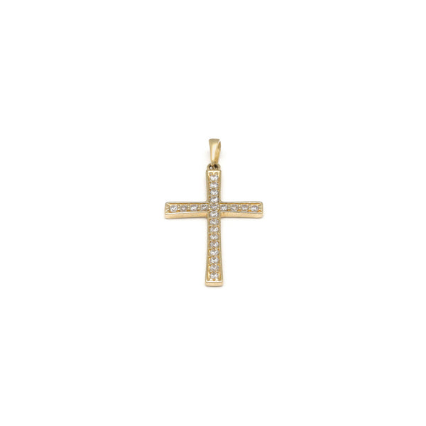 Cruz diseño especial con circonias en oro amarillo 14 kilates.