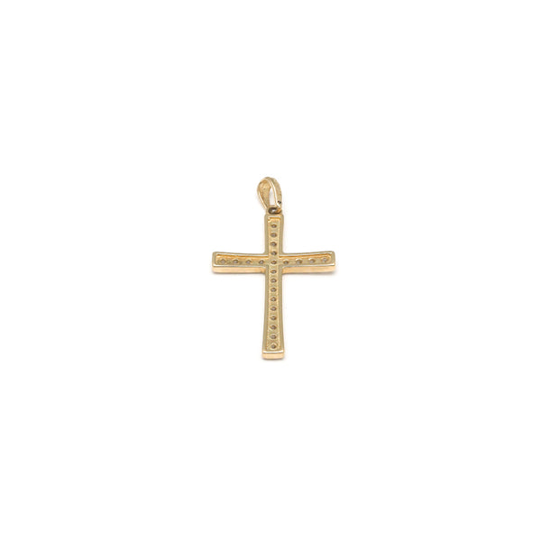 Cruz diseño especial con circonias en oro amarillo 14 kilates.
