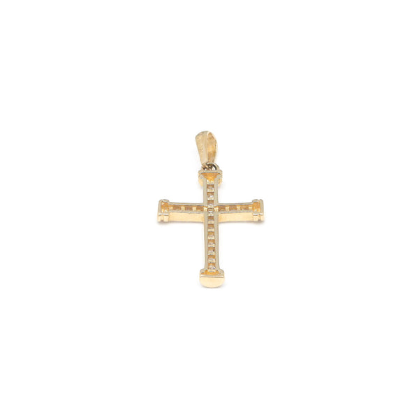 Cruz diseño especial con circonia en oro amarillo 14 kilates.