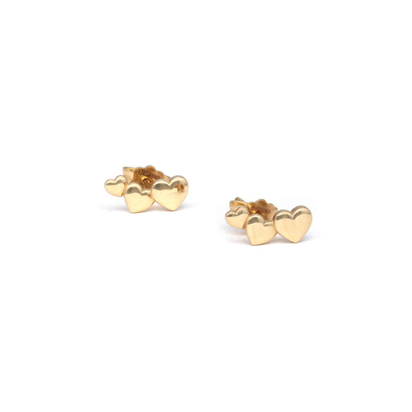 Aretes diseño especial motivo corazones en oro amarillo 14 kilates.