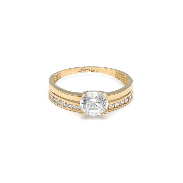 Anillo de compromiso con circonias en oro amarillo 14 kilates.