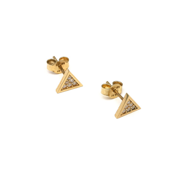 Aretes diseño especial motivo triangulo con circonias en oro amarillo 14 kilates.